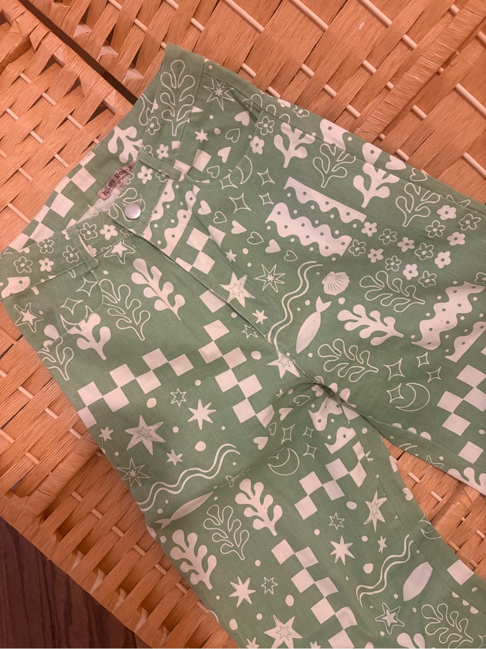 Bailey Rose Green patterned eclectic high waisted pants / jeans -  XS